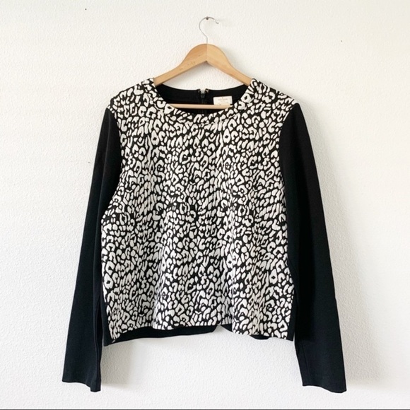 Kate Spade Black White Leopard Jacquard Pullover - Picture 2 of 2
